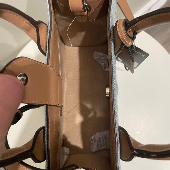 NWT True Religion Quilted Denim Horseshoe Satchel Crossbody Bag Light Blue - Picture 6 of 11